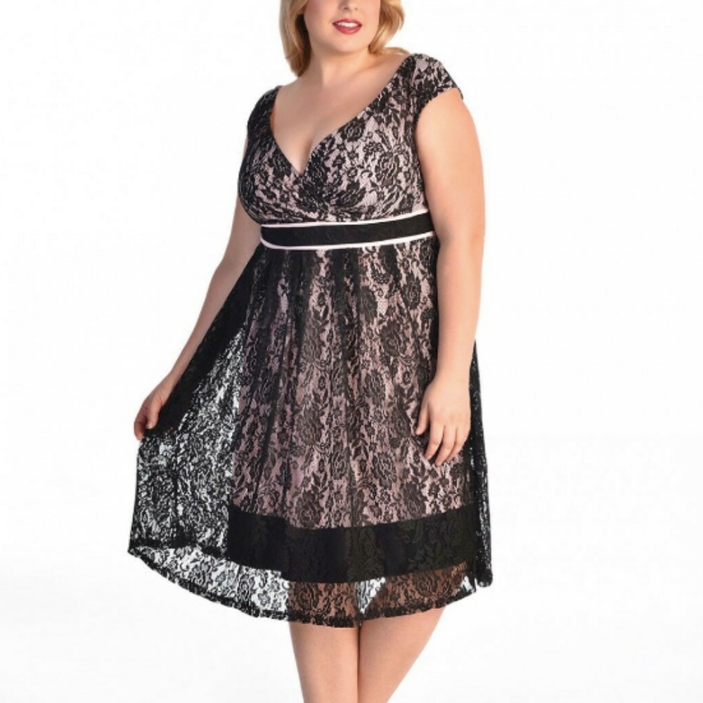 IGIGI Jessica Black Pink Lace Cocktail Dress Plus